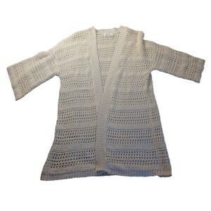 Anthropologie Open Knit Cardigan – Size S – Cream Crochet 3/4 Sleeve Coastal